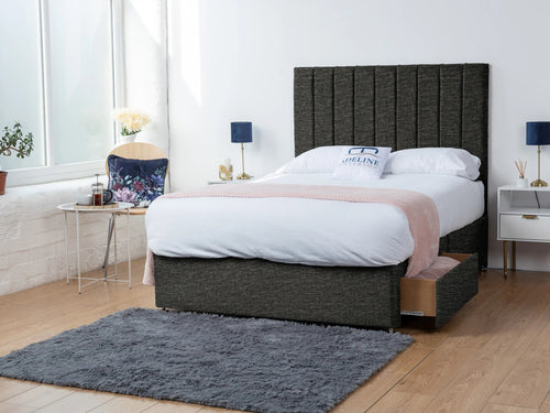 Serena Vertical Channel Divan Bed Set with Storage Drawers, Floor Standing Headboard & Footboard