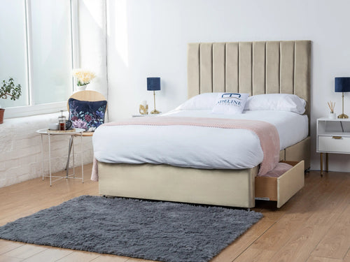 Serena Vertical Channel Divan Bed Set with Storage Drawers, Floor Standing Headboard & Footboard