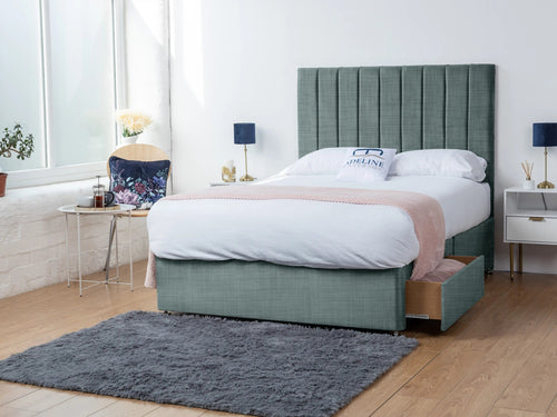 Serena Vertical Channel Divan Bed Set with Storage Drawers, Floor Standing Headboard & Footboard