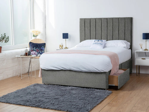 Serena Vertical Channel Divan Bed Set with Storage Drawers, Floor Standing Headboard & Footboard