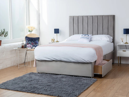 Serena Vertical Channel Divan Bed Set with Storage Drawers, Floor Standing Headboard & Footboard