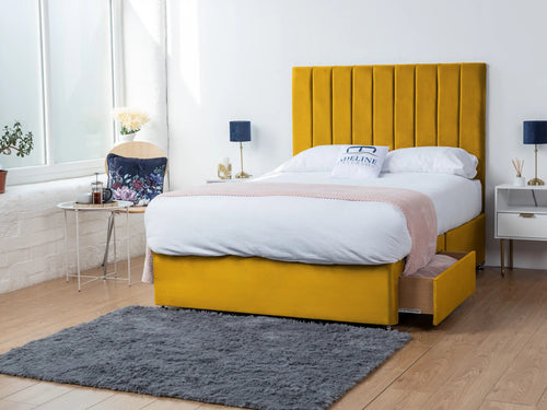 Serena Vertical Channel Divan Bed Set with Storage Drawers, Floor Standing Headboard & Footboard
