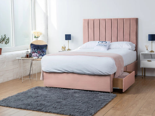 Serena Vertical Channel Divan Bed Set with Storage Drawers, Floor Standing Headboard & Footboard