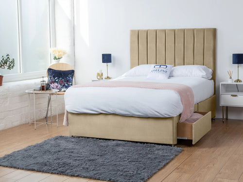 Serena Vertical Channel Divan Bed Set with Storage Drawers, Floor Standing Headboard & Footboard