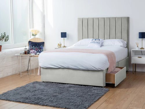 Serena Vertical Channel Divan Bed Set with Storage Drawers, Floor Standing Headboard & Footboard