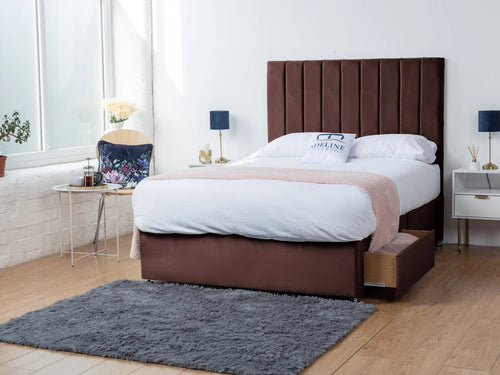 Serena Vertical Channel Divan Bed Set with Storage Drawers, Floor Standing Headboard & Footboard