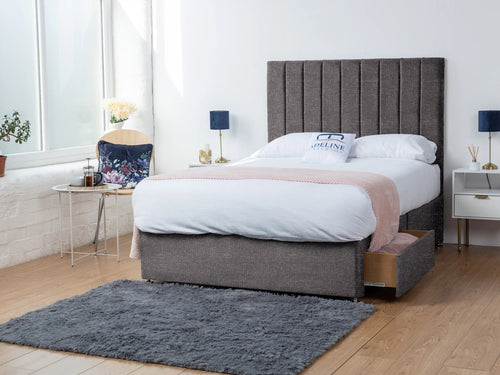 Serena Vertical Channel Divan Bed Set with Storage Drawers, Floor Standing Headboard & Footboard