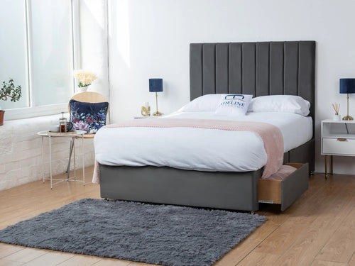 Serena Vertical Channel Divan Bed Set with Storage Drawers, Floor Standing Headboard & Footboard