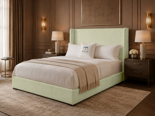 Serenity Wing Plain Upholstered Bed Set with Floor Standing Headboard, Footboard & Storage Upgrade Option