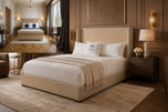 The Serenity Wing Plain Bed in Beige Plush Velvet