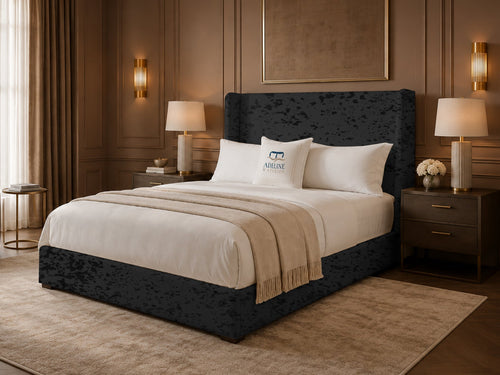 Serenity Wing Plain Upholstered Bed Set with Floor Standing Headboard, Footboard & Storage Upgrade Option