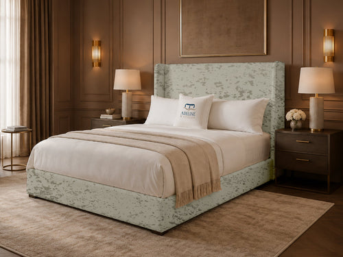 Serenity Wing Plain Upholstered Bed Set with Floor Standing Headboard, Footboard & Storage Upgrade Option