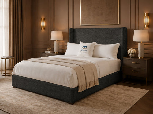 Serenity Wing Plain Upholstered Bed Set with Floor Standing Headboard, Footboard & Storage Upgrade Option
