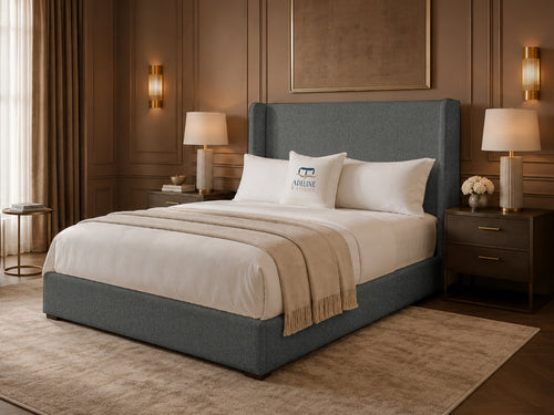 Serenity Wing Plain Upholstered Bed Set with Floor Standing Headboard, Footboard & Storage Upgrade Option