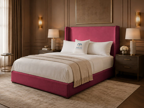 Serenity Wing Plain Upholstered Bed Set with Floor Standing Headboard, Footboard & Storage Upgrade Option