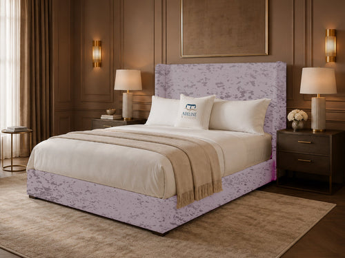 Serenity Wing Plain Upholstered Bed Set with Floor Standing Headboard, Footboard & Storage Upgrade Option