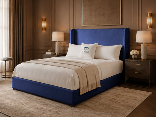 Serenity Wing Plain Upholstered Bed Set with Floor Standing Headboard, Footboard & Storage Upgrade Option