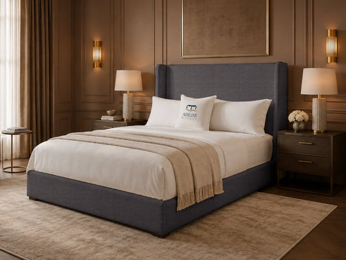Serenity Wing Plain Upholstered Bed Set with Floor Standing Headboard, Footboard & Storage Upgrade Option