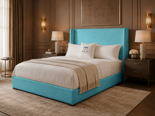 Serenity Wing Plain Upholstered Bed Set with Floor Standing Headboard, Footboard & Storage Upgrade Option