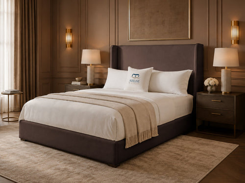 Serenity Wing Plain Upholstered Bed Set with Floor Standing Headboard, Footboard & Storage Upgrade Option