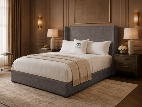 Serenity Wing Plain Upholstered Bed Set with Floor Standing Headboard, Footboard & Storage Upgrade Option