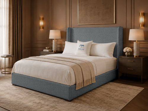 Serenity Wing Plain Upholstered Bed Set with Floor Standing Headboard, Footboard & Storage Upgrade Option
