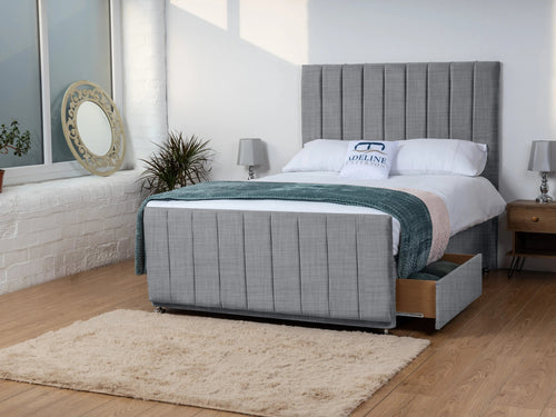 Sierra Vertical Channel Divan Bed Set with Storage Drawers, Floor Standing Headboard & Footboard