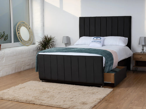 Sierra Vertical Channel Divan Bed Set with Storage Drawers, Floor Standing Headboard & Footboard