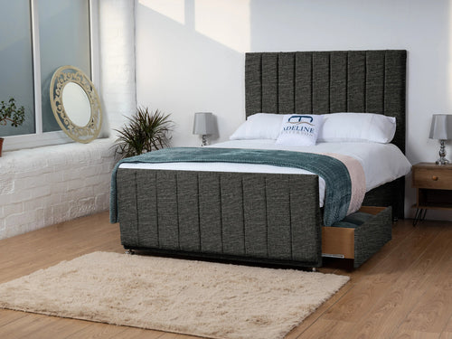 Sierra Vertical Channel Divan Bed Set with Storage Drawers, Floor Standing Headboard & Footboard