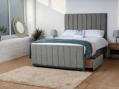 Sierra Vertical Channel Divan Bed Set with Storage Drawers, Floor Standing Headboard & Footboard