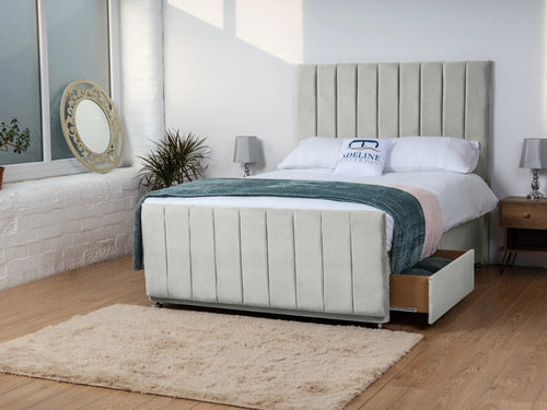 Sierra Vertical Channel Divan Bed Set with Storage Drawers, Floor Standing Headboard & Footboard