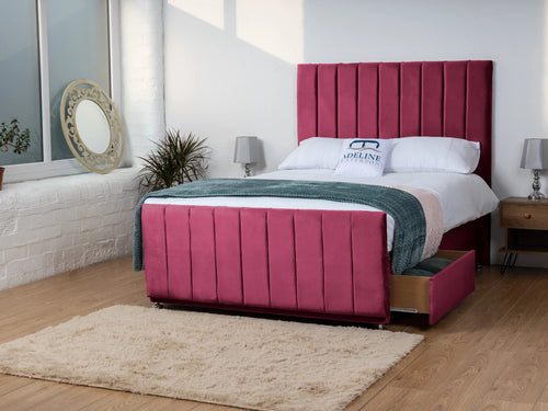 Sierra Vertical Channel Divan Bed Set with Storage Drawers, Floor Standing Headboard & Footboard