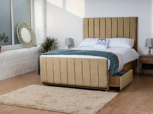 Sierra Vertical Channel Divan Bed Set with Storage Drawers, Floor Standing Headboard & Footboard