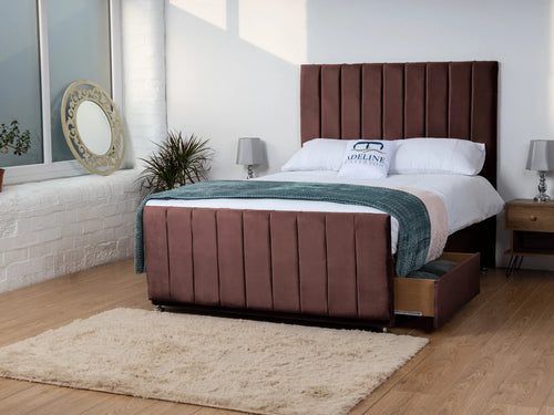 Sierra Vertical Channel Divan Bed Set with Storage Drawers, Floor Standing Headboard & Footboard