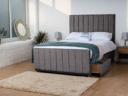 Sierra Vertical Channel Divan Bed Set with Storage Drawers, Floor Standing Headboard & Footboard