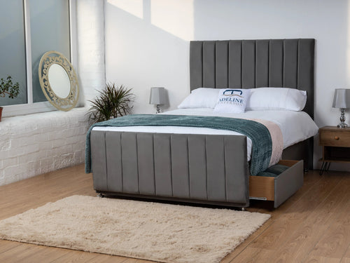Sierra Vertical Channel Divan Bed Set with Storage Drawers, Floor Standing Headboard & Footboard