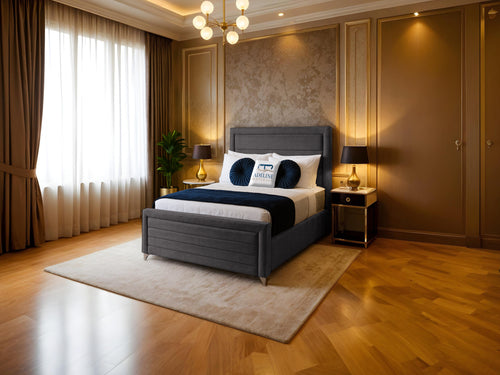 Paris Horizontal Channel Upholstered Bed Set with Floor Standing Headboard, Footboard & Storage Upgrade Option