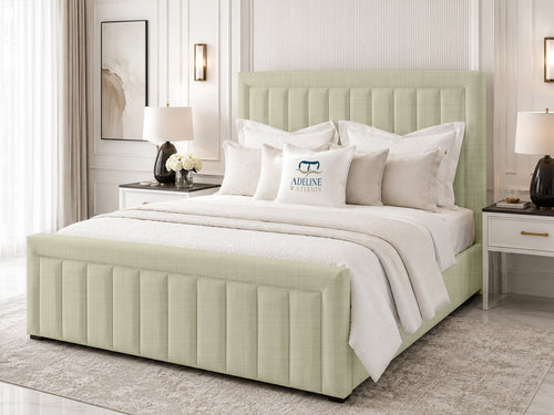 Stanford Channel Upholstered Bed Set with Floor Standing Headboard, Footboard & Storage Upgrade Option