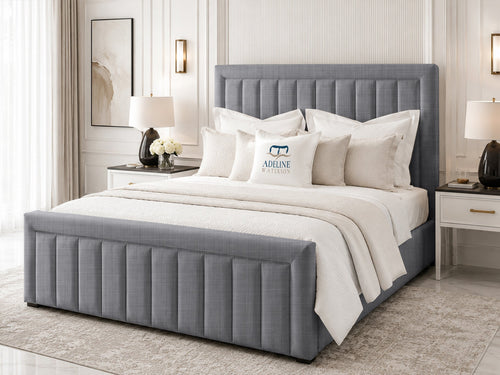 Stanford Channel Upholstered Bed Set with Floor Standing Headboard, Footboard & Storage Upgrade Option