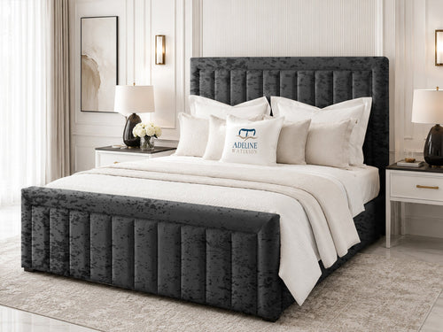 Stanford Channel Upholstered Bed Set with Floor Standing Headboard, Footboard & Storage Upgrade Option