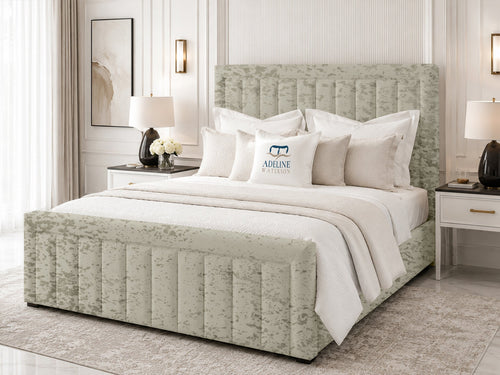 Stanford Channel Upholstered Bed Set with Floor Standing Headboard, Footboard & Storage Upgrade Option