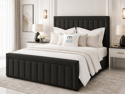 Stanford Channel Upholstered Bed Set with Floor Standing Headboard, Footboard & Storage Upgrade Option
