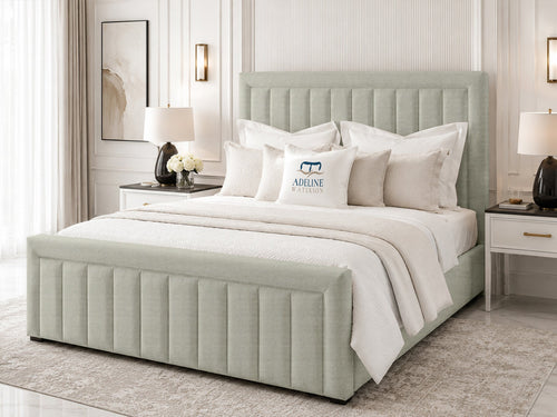 Stanford Channel Upholstered Bed Set with Floor Standing Headboard, Footboard & Storage Upgrade Option