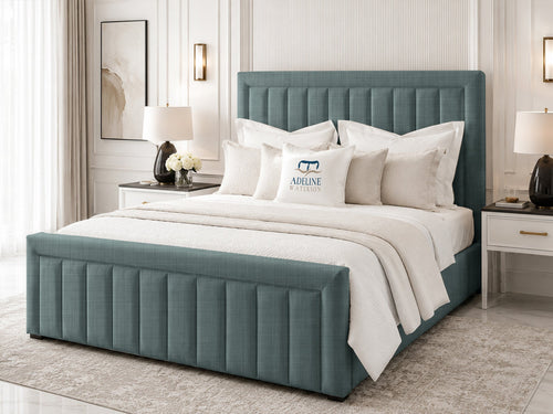 Stanford Channel Upholstered Bed Set with Floor Standing Headboard, Footboard & Storage Upgrade Option