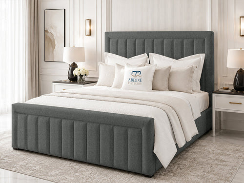 Stanford Channel Upholstered Bed Set with Floor Standing Headboard, Footboard & Storage Upgrade Option