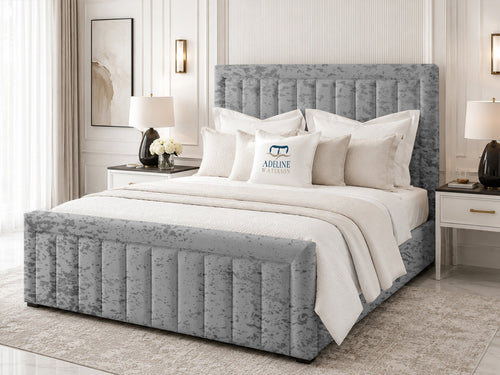 Stanford Channel Upholstered Bed Set with Floor Standing Headboard, Footboard & Storage Upgrade Option