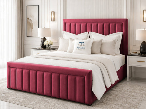 Stanford Channel Upholstered Bed Set with Floor Standing Headboard, Footboard & Storage Upgrade Option