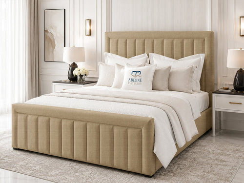 Stanford Channel Upholstered Bed Set with Floor Standing Headboard, Footboard & Storage Upgrade Option