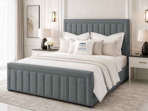 Stanford Channel Upholstered Bed Set with Floor Standing Headboard, Footboard & Storage Upgrade Option