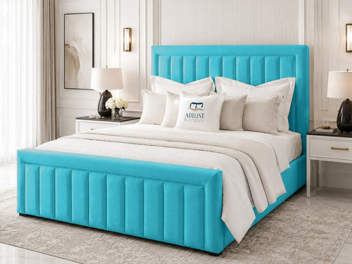 Stanford Channel Upholstered Bed Set with Floor Standing Headboard, Footboard & Storage Upgrade Option